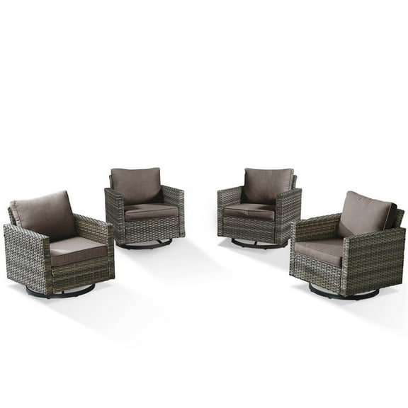 PARKWELL Outdoor Wicker Chairs Swivel Rocker Set of 4, All Weather Rattan Patio Swivel Glider Rocking Lounge Chairs for Patio Porch Pool,Brown/Gray