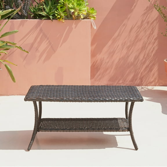 PARKWELL Outdoor Wicker Coffee Table Full Wicker Table Top Rattan Patio Coffee Table, Brown