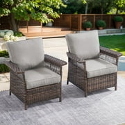 PARKWELL Outdoor Wicker Cushioned Lounge Chair Set of 2, Outdoor Seating Set for Backyard, Poolside, Balcony, Indoor Use w/Seagull-Shaped Armrests,Gray