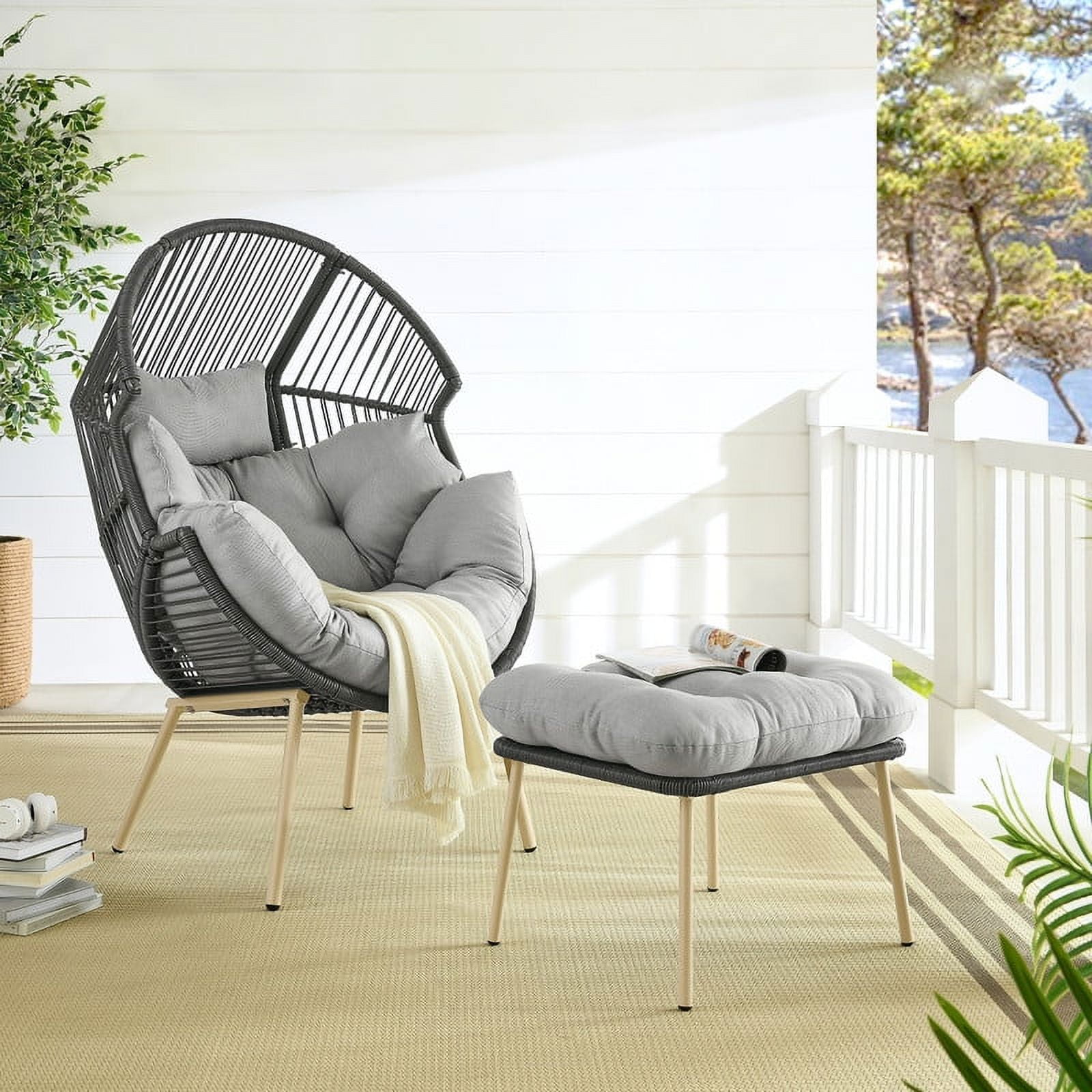 PARKWELL Outdoor Wicker Egg Chair with Ottoman and Cushions,Patio ...