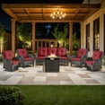 thumbnail image 1 of PARKWELL Outdoor Wicker Furniture,6-Piece Luxury Patio Rattan Conversation Set with Fire Pit Table,Weather-Resistant High Back Sofa Chairs and Swivel Glider for Garden,Brown Wicker Red Cushions, 1 of 7
