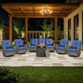 thumbnail image 1 of PARKWELL Outdoor Wicker Furniture,6-Piece Luxury Patio Rattan Conversation Set with Fire Pit Table,Weather-Resistant High Back Wicker Sofa and Swivel Glider for Garden Deck,Gray Wicker Navy Cushions, 1 of 9