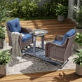 thumbnail image 1 of PARKWELL Outdoor Wicker Glider Chairs Set with Center Table, 2 Cushioned Patio Glider Chairs on Sliding Base, Smooth Forward and Back Gliding Motion for Porch, Deck, Backyard, Brown/Navy, 1 of 11
