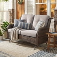 thumbnail image 1 of PARKWELL Outdoor Wicker Loveseat Glider with Beige Cushion in Brown Rattan Finish, 1 of 11