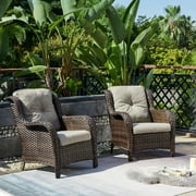 PARKWELL Outdoor Wicker Patio Chairs Set of 2,Lounge Chairs with Cushions for Porch Balcony Backyard,Brown Wicker and Gray Cushions