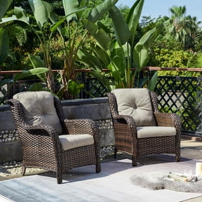 PARKWELL Outdoor Wicker Patio Chairs Set of 2,Lounge Chairs with Cushions for Porch Balcony Backyard,Brown Wicker and Gray Cushions