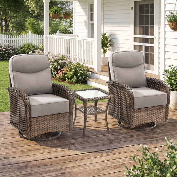 PARKWELL Outdoor Wicker Swivel Glider Chair,High Back Patio Seating Set for Porch - Beige