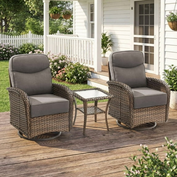 PARKWELL Outdoor Wicker Swivel Glider Chair,High Back Patio Seating Set for Porch - Gray