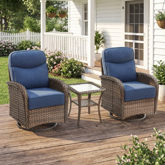 PARKWELL Outdoor Wicker Swivel Glider Chair,High Back Patio Seating Set for Porch - Navy