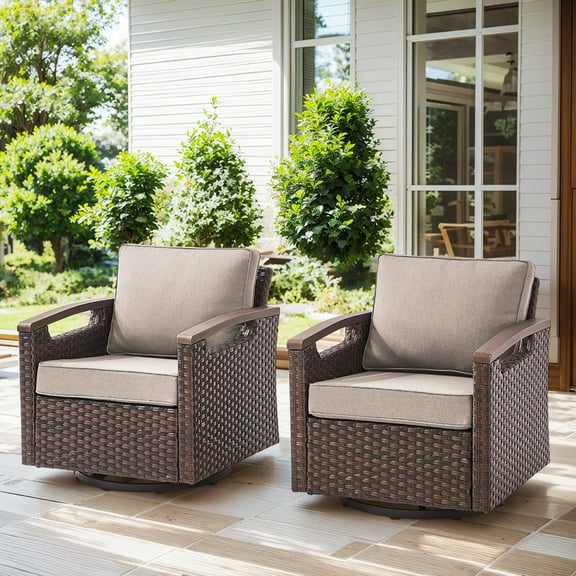 PARKWELL Outdoor Wicker Swivel Rocker Chair Set of 2,All-Weather Rattan Swivel Glider Rocking Lounge Chair,Patio Bistro Set for Porch Deck Backyard,Brown/Beige