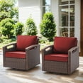 thumbnail image 1 of PARKWELL Outdoor Wicker Swivel Rocker Chair Set of 2,All-Weather Rattan Swivel Glider Rocking Lounge Chair,Patio Bistro Set for Porch Deck Backyard,Brown/Red, 1 of 10