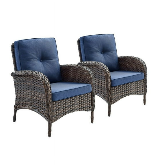 PARKWELL Patio Cushioned Chairs Set of 2,Outdoor Wicker Patio Furniture Sets,Blue Cushion