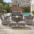 thumbnail image 1 of PARKWELL Patio Furniture Set with Propane Fire Pit Table, 10-Piece Outdoor Sectional Conversation Set, Gray PE Rattan Patio Loveseat Glider with Swivel Chairs and Ottomans for Porch Deck, Gray, 1 of 15
