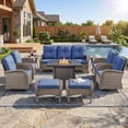 thumbnail image 1 of PARKWELL Patio Furniture Set with Propane Fire Pit Table, 10-Piece Outdoor Sectional Conversation Set, Gray PE Rattan Patio Sofa with Swivel Chairs and Ottomans for Patio Backyard Porch Deck, Navy, 1 of 14