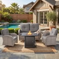 thumbnail image 1 of PARKWELL Patio Furniture Set with Propane Fire Pit Table, 5-Piece Outdoor Sectional Conversation Set, Gray PE Rattan Patio Loveseat Glider with Swivel Chairs for Patio Backyard Porch Deck, Gray, 1 of 15