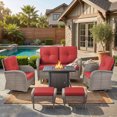 thumbnail image 1 of PARKWELL Patio Furniture Set with Propane Fire Pit Table, 7-Piece Outdoor Sectional Conversation Set, Gray PE Rattan Patio Loveseat Glider with Swivel Chairs and Ottomans for Porch Deck, Red, 1 of 15