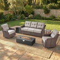 thumbnail image 1 of PARKWELL Patio High-Back Furniture Set with Fire Pit Table, Outdoor Sectional Swivel Rocker Chairs Sets with Luxury 6-Inch Cushions, Wicker Conversation Set for Porch, Balcony, Deck, Brown/Beige, 1 of 12