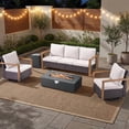 thumbnail image 1 of PARKWELL Patio Luxury Oversized Furniture Set with Fire Pit Table, Outdoor All-Weather Sectional Swivel Rocker Chairs Sets, Wicker Conversation Set for Porch, Balcony, Deck, Brown/Beige, 1 of 12