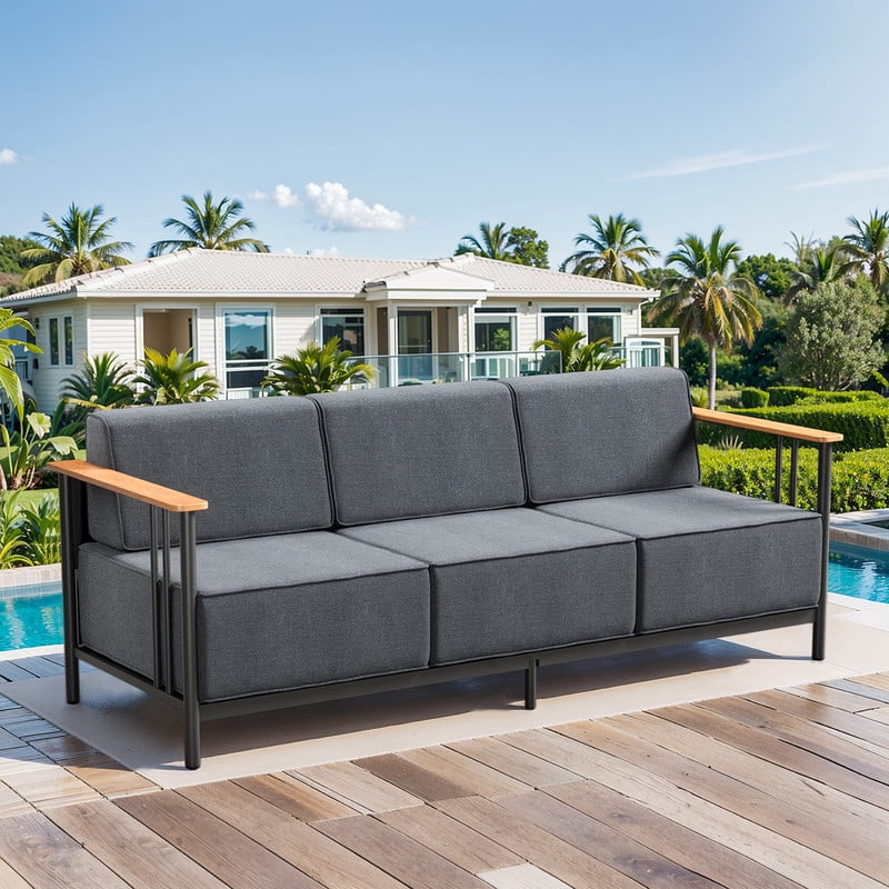 PARKWELL Patio Metal Couch Furniture,Outdoor Oversized 3 Seats Sofa with Luxury 10-Inch Thick Cushions for Front Porch Deck,Black/Dark Gray