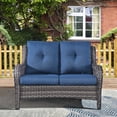 thumbnail image 1 of PARKWELL Patio Rattan Seat Sofa Cushioned Loveseat,Outdoor Wicker Furniture,Blue, 1 of 11