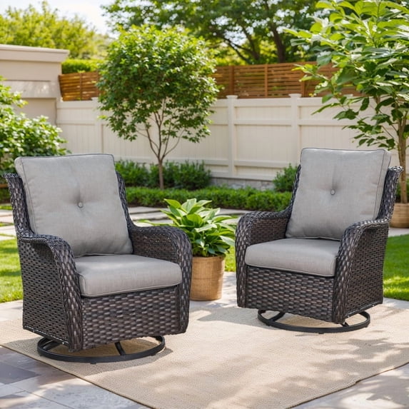 PARKWELL Patio Rocking Swivel Cushioned Chairs Set of 2,Wicker Glider Rocker for Porch Balcony Backyard Apartment,Gray