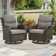 PARKWELL Patio Wicker Chairs Swivel Rocker Set of 2,Outdoor Rattan Swivel Glider Rocking Lounge Chairs for Patio Porch Pool,Brown/Gray