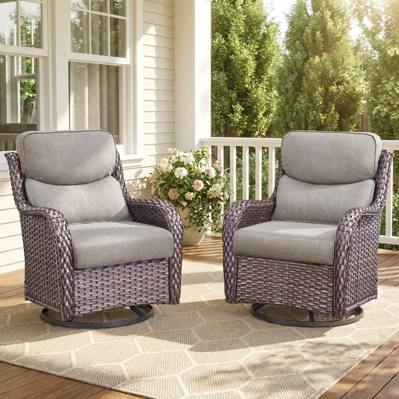 PARKWELL Patio Wicker Chairs Swivel Rocker Set of 2,Outdoor Rattan Swivel Glider Rocking Lounge Chairs for Patio Porch Pool,Brown/Gray