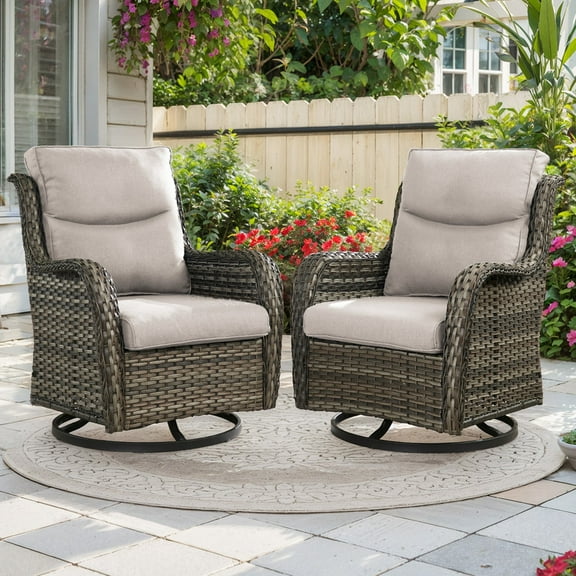 PARKWELL Patio Wicker Chairs Swivel Rocker Set of 2,Outdoor Rattan Swivel Glider Rocking Lounge Chairs for Patio Porch Pool,Gray/Beige
