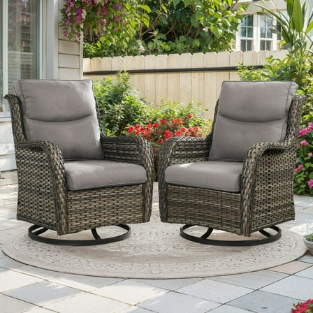 PARKWELL Patio Wicker Chairs Swivel Rocker Set of 2,Outdoor Rattan Swivel Glider Rocking Lounge Chairs for Patio Porch Pool,Gray/Gray
