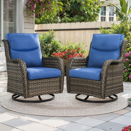 PARKWELL Patio Wicker Chairs Swivel Rocker Set of 2,Outdoor Rattan Swivel Glider Rocking Lounge Chairs for Patio Porch Pool,Gray/Navy