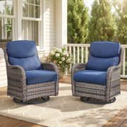 PARKWELL Patio Wicker Chairs Swivel Rocker Set of 2,Outdoor Rattan Swivel Glider Rocking Lounge Chairs for Patio Porch Pool,Gray/Navy