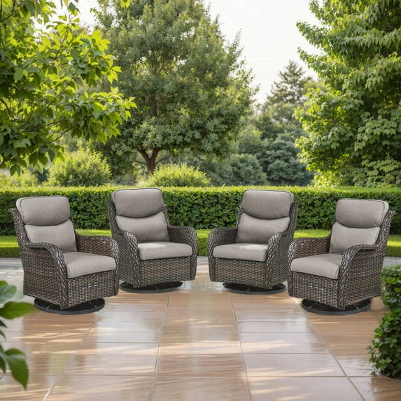 PARKWELL Patio Wicker Chairs Swivel Rocker Set of 4,Outdoor Rattan Swivel Glider Rocking Lounge Chairs for Patio Porch Pool,Brown/Gray