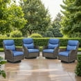 thumbnail image 1 of PARKWELL Patio Wicker Chairs Swivel Rocker Set of 4,Outdoor Rattan Swivel Glider Rocking Lounge Chairs for Patio Porch Pool,Brown/Navy, 1 of 7