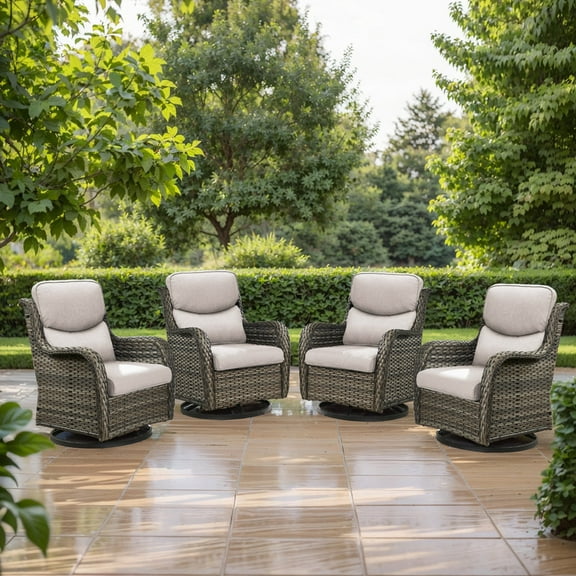 PARKWELL Patio Wicker Chairs Swivel Rocker Set of 4,Outdoor Rattan Swivel Glider Rocking Lounge Chairs for Patio Porch Pool,Gray/Beige
