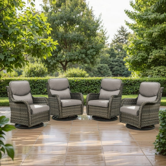 PARKWELL Patio Wicker Chairs Swivel Rocker Set of 4,Outdoor Rattan Swivel Glider Rocking Lounge Chairs for Patio Porch Pool,Gray/Gray