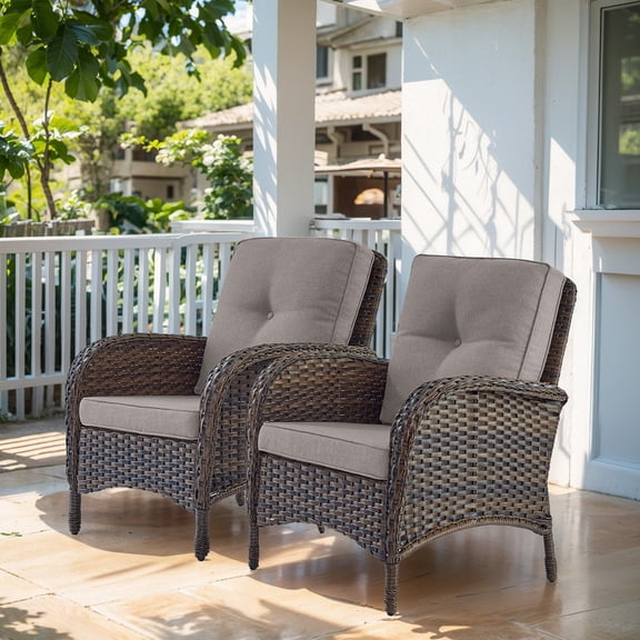 PARKWELL Patio Wicker Cushioned Chairs Set of 2,Outdoor Furniture Sets,Gray Cushion
