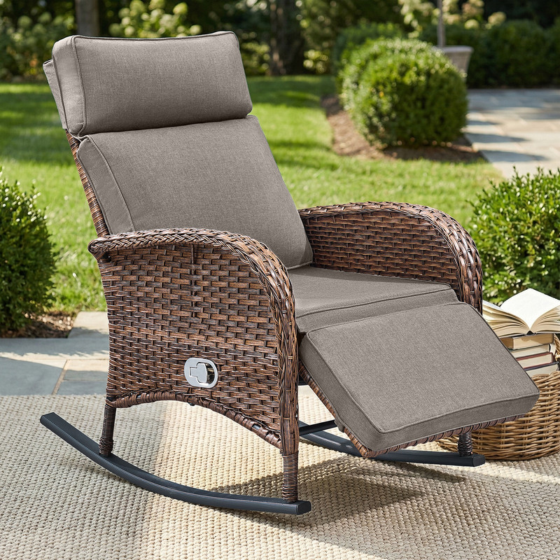 PARKWELL Patio Wicker Rocking Recliner Chair, Outdoor Manual Reclining ...