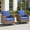 thumbnail image 1 of PARKWELL Patio Wicker Swivel Glider Chairs Set of 2,Outdoor Swivel Rocking Lounge Chair with No-Slip Cushions Deep Seat High Back,Swivel Rocker Armchair for Porch Balcony Backyard,Brown/Blue, 1 of 9