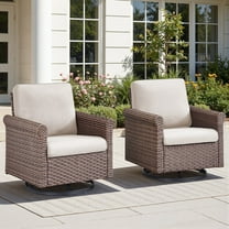 PARKWELL Patio Wicker Swivel Glider Chairs Set of 2,Outdoor Swivel Rocking Lounge Chair with No-Slip Cushions Deep Seat High Back,Swivel Rocker Armchair for Porch Balcony Backyard,Brown/Beige