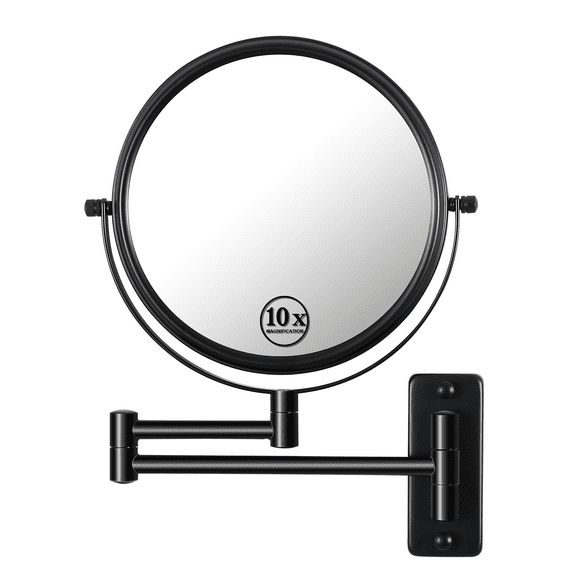 PARKWELL Wall Mirror Round with 1X 10X Magnification and 360° Rotation,8" Vanity Mirror Makeup Mirror for Bathroom,Black