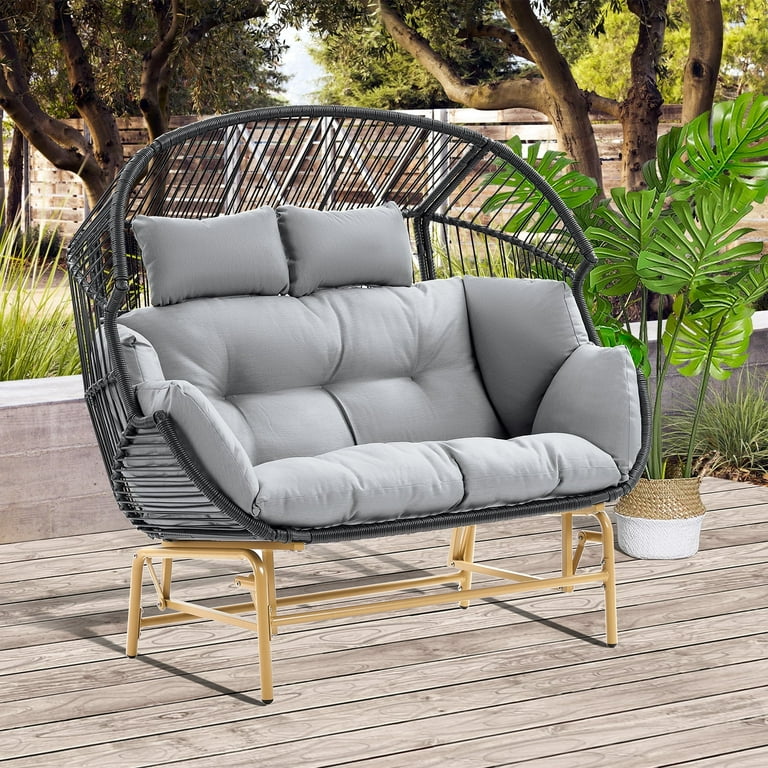PARKWELL 2-Person Glider Egg Chair, Outdoor Patio Loveseat, Dark