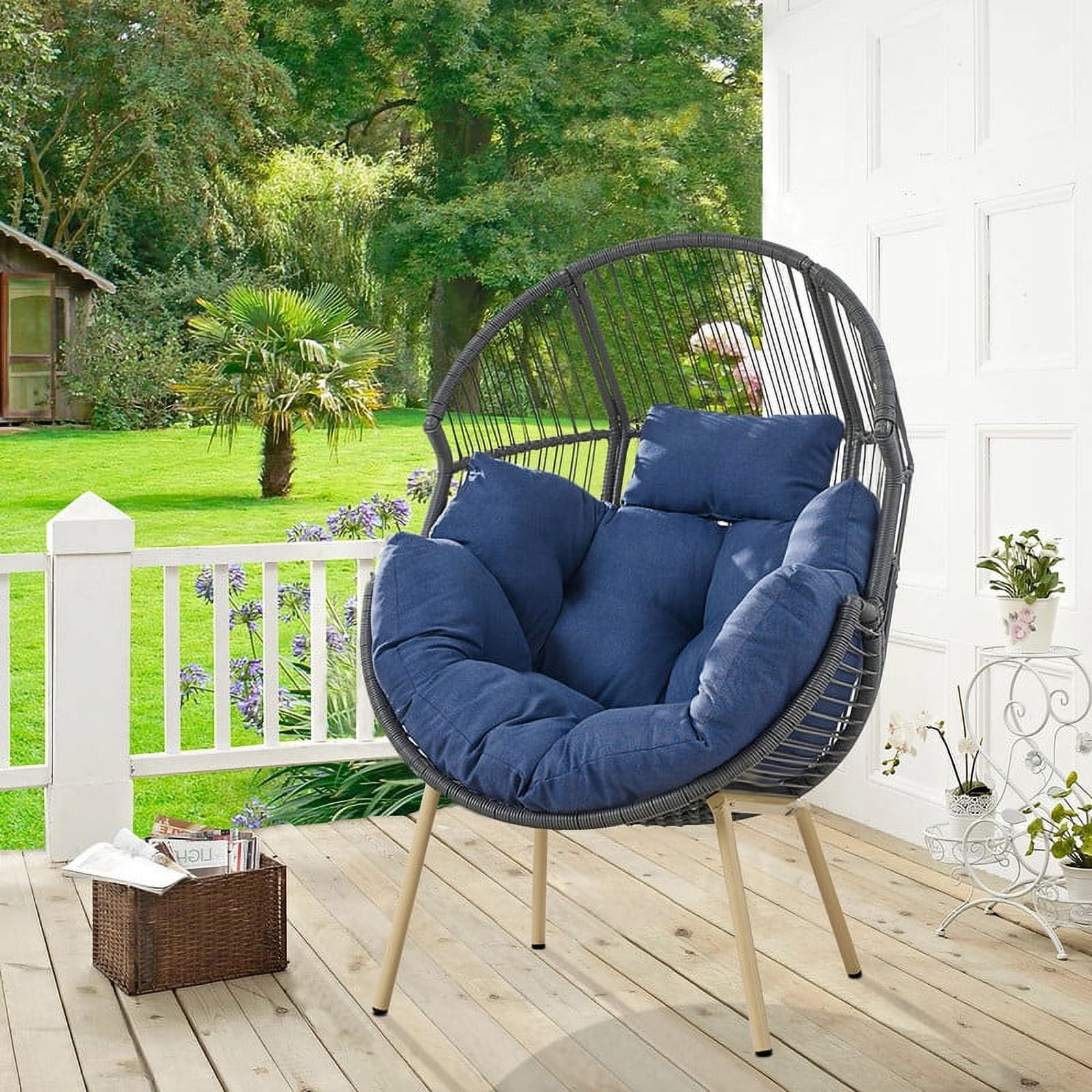 PARKWELL Rattan Double Wicker Egg Chair Indoor Outdoor Patio Lounge for 2 550lb Blue Walmart