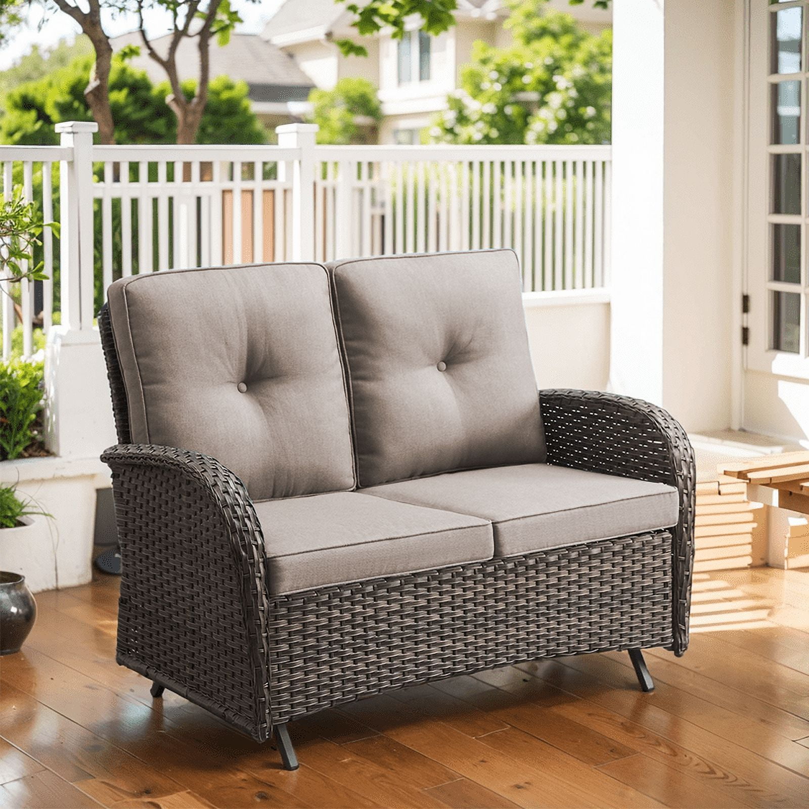 PARKWELL Wicker Loveseat Glider Outdoor Patio 2 Seater Couch Sofa Rocker with Soft Thick Cushion Sturdy Frame Gray