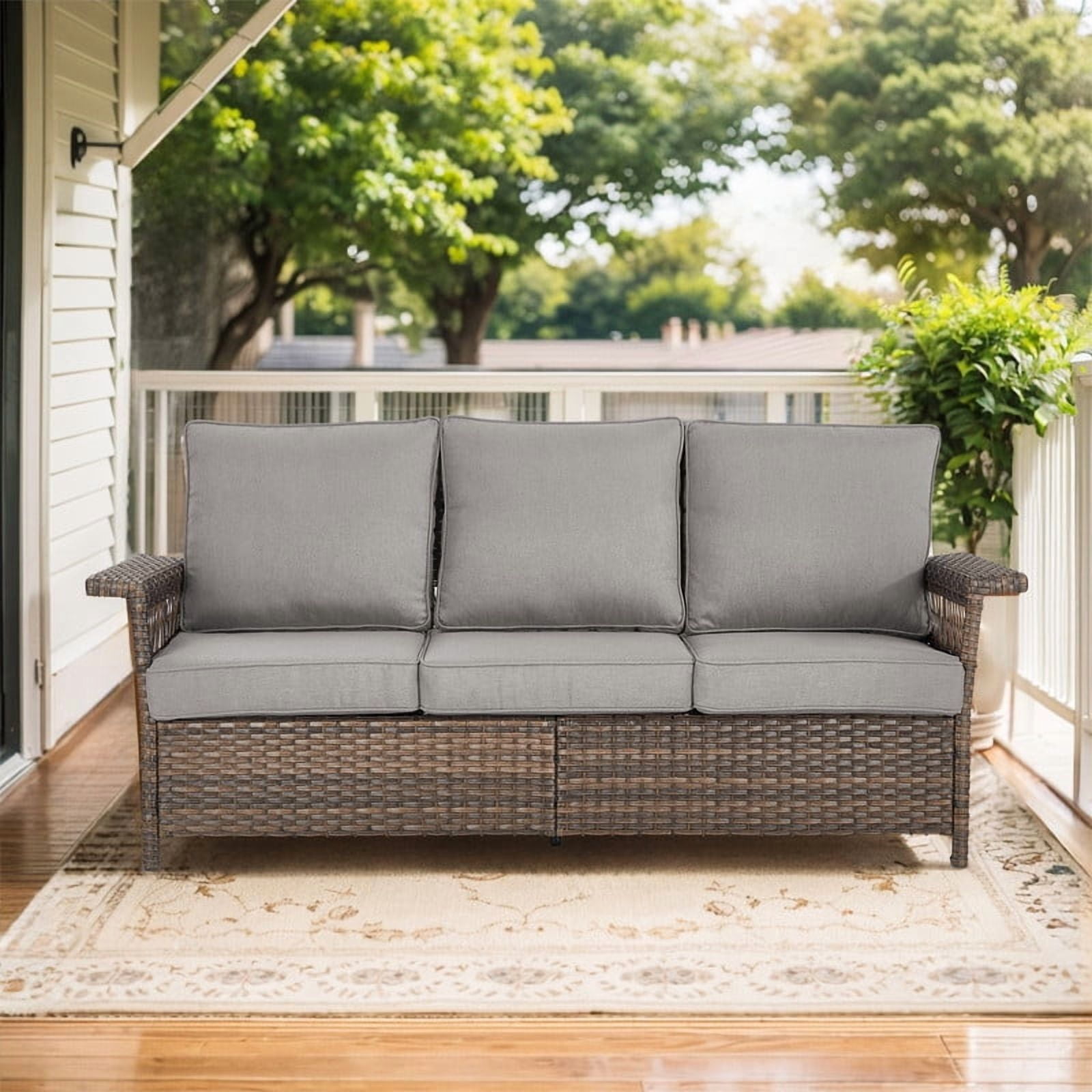 PARKWELL Wicker Outdoor 3 Seater Sofa,Patio Rattan Couch with Cushions ...