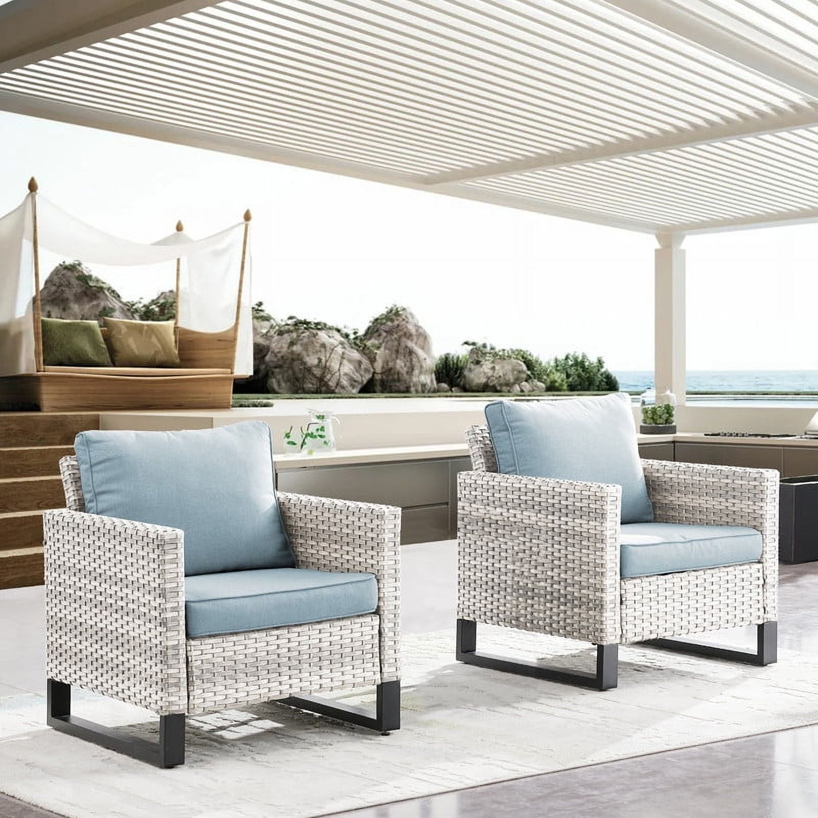 PARKWELL Wicker Patio Chairs Set of 2,Outdoor Rattan Chairs with ...