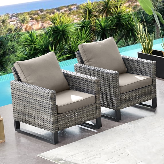 PARKWELL Wicker Patio Chairs Set of 2,Outdoor Rattan Chairs with Cushion,Porch Balcony Seating Furniture Set 350lb,Gray
