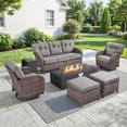 thumbnail image 1 of PARKWELL Wicker Patio Furniture Set with Fire Pit Table, Outdoor Luxury High-Back Sectional Swivel Rocker Chairs Sets, Oversized 7-Seat Conversation Set for Porch, Balcony, Deck, Brown/Gray, 1 of 12
