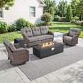 thumbnail image 1 of PARKWELL Wicker Patio Furniture Set with Fire Pit Table, Outdoor Luxury High-Back Sectional Swivel Rocker Chairs Sets, Oversized Conversation Set for Porch, Balcony, Deck, Brown/Gray, 1 of 12