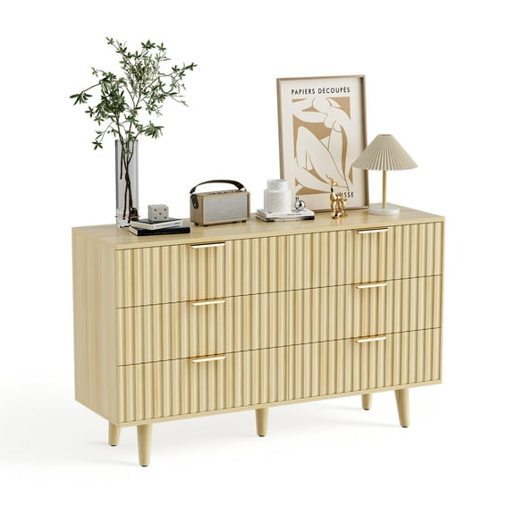 PARKWELL Wood 6-Drawer Dresser in Natural Finish, Organizer Storage Cabinet Bedroom Storage Chest