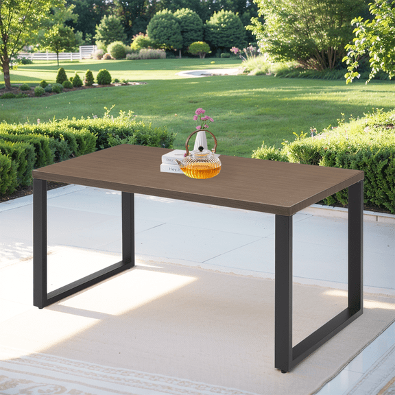 PARKWELL Wood Dining Table with Sturdy Metal Frame,Industrial Rectangular Kitchen Dinette Table for 4-6 People,Indoor and Outdoor Use,Brown